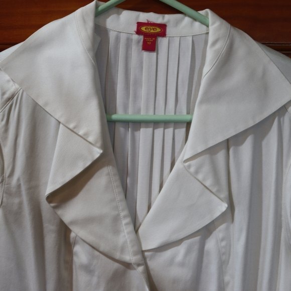 Vintage Eye White Pleated Ruffle Collared Long Sleeve Button Down Shirt Top 10 - Picture 2 of 14